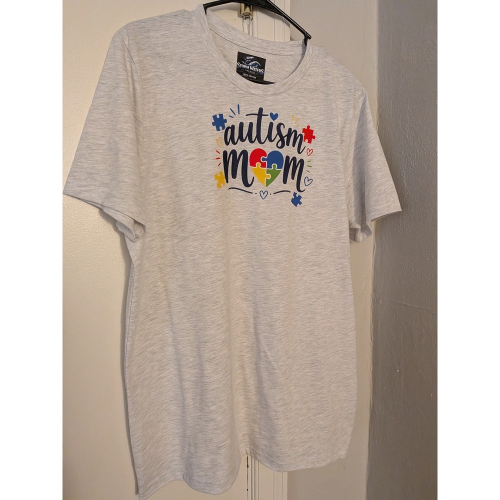 Storm Waters Apparel Autism Mom Graphic T-Shirt Gray Cotton Short Sleeve Tee